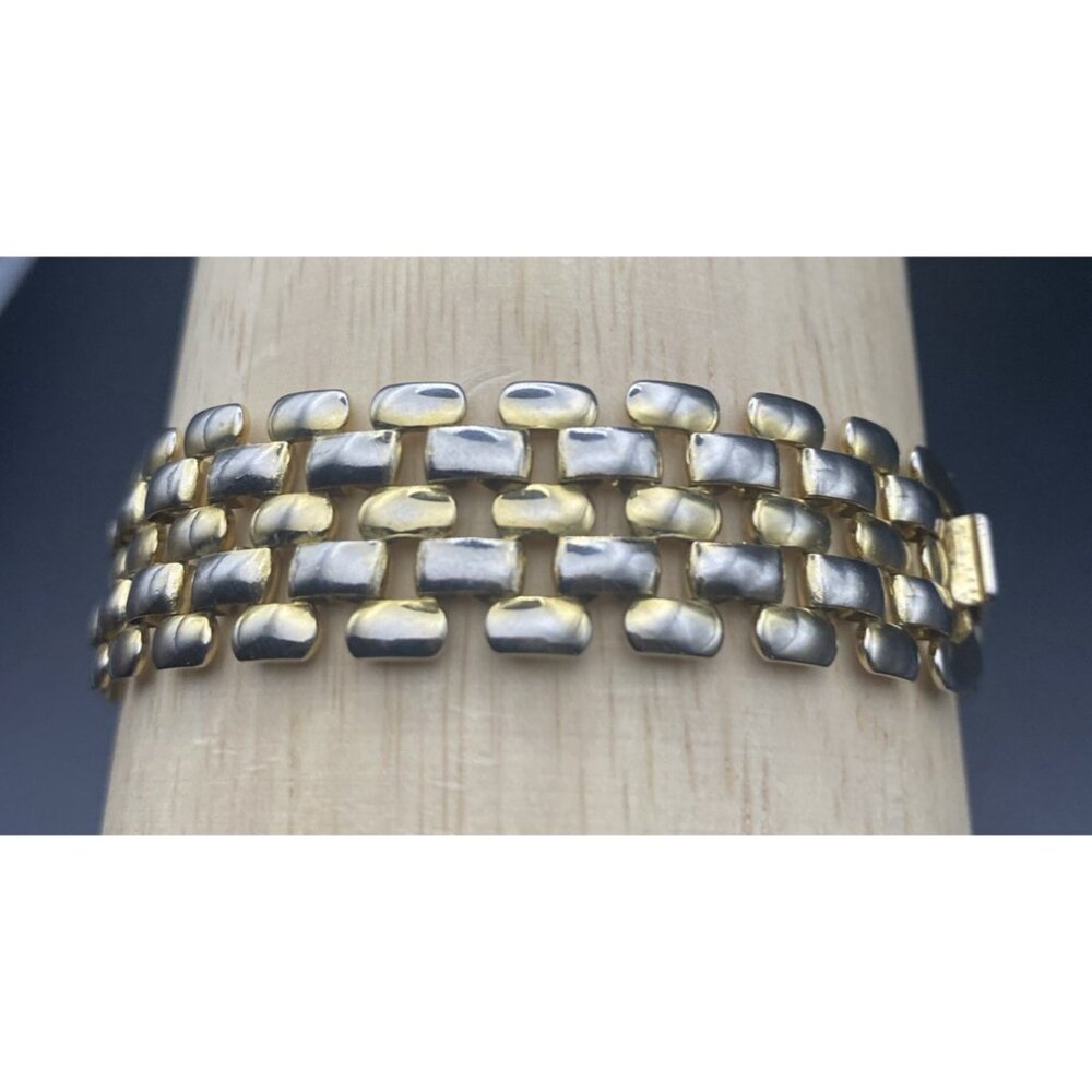 Vintage Bracelet Gold Plated Strap Maillon Brick Link 7.25" x 5/8" LOOK READ - Picture 11 of 12